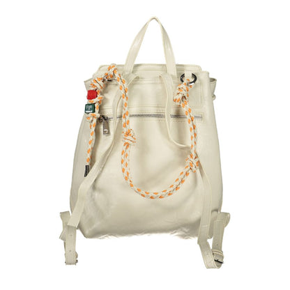Mini Drawstring Backpack by Desigual for women in polyethylene white, signature & print showcases a stately Ecru Luena Polyethylene Mini Drawstring Backpack design, featuring a secure snap, zipper & drawstring with stately built-in-compartments, external-pockets & cardholder and versatile backpack-strap, adjustable-strap & handle.
