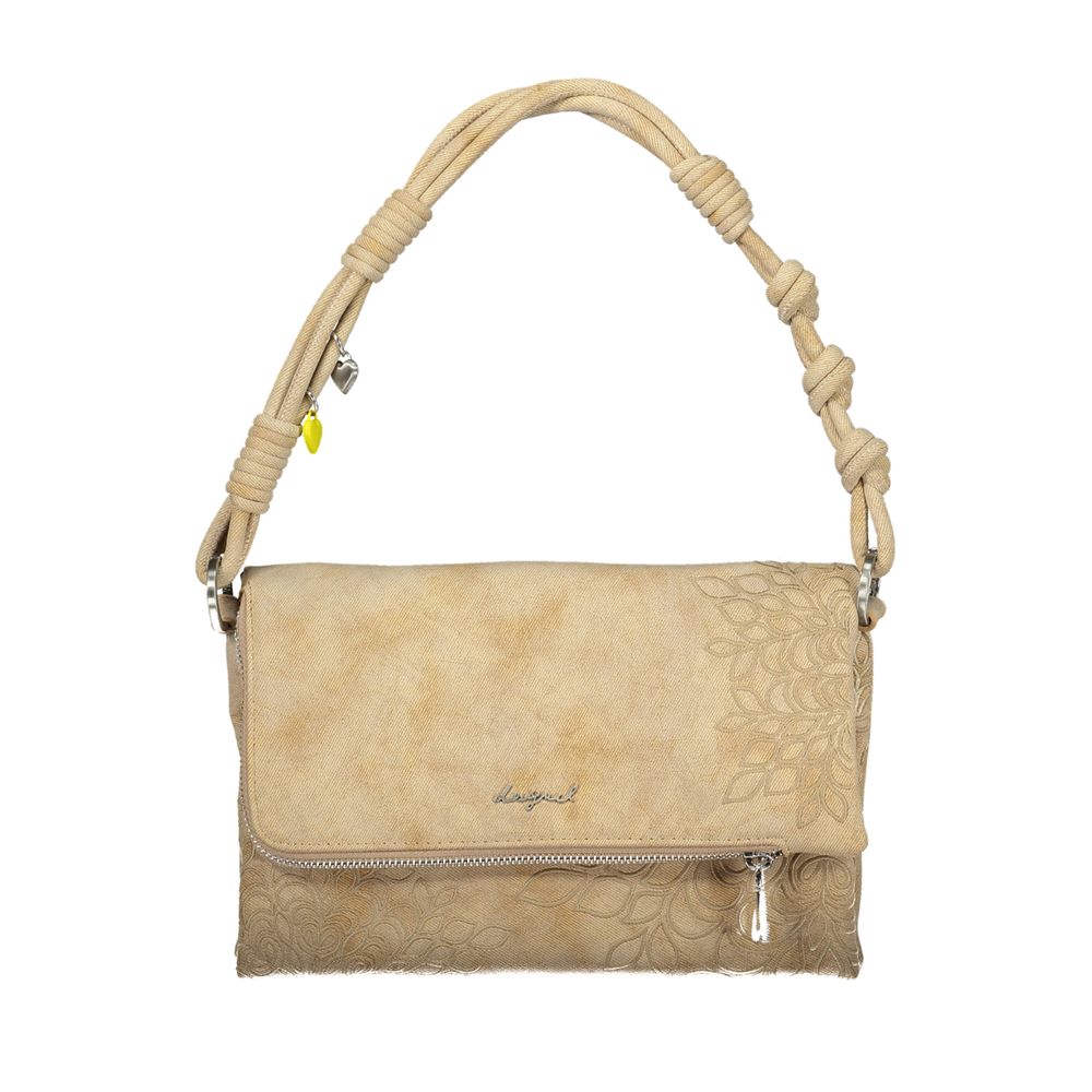 Handbag by Desigual for women in polyurethane beige & sand presents a ornamental silhouette, showcasing a secure zipper & magnetic, ample built-in-compartments, external-pockets, internal-pockets & cardholder, and versatile shoulder-strap, adjustable-strap & handle for a ornamental finish.