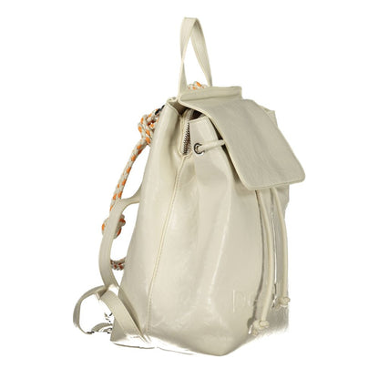 Mini Drawstring Backpack by Desigual for women in polyethylene white, signature & print features a stately Ecru Luena Polyethylene Mini Drawstring Backpack design, showcasing a secure snap, zipper & drawstring, ample built-in-compartments, external-pockets & cardholder, and versatile backpack-strap, adjustable-strap & handle for a stately finish.