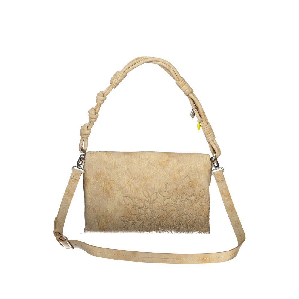 Handbag by Desigual for women in polyurethane beige & sand features an refined silhouette, showcasing a secure zipper & magnetic, ample built-in-compartments, external-pockets, internal-pockets & cardholder, and versatile shoulder-strap, adjustable-strap & handle for a sophisticated refined aesthetic.