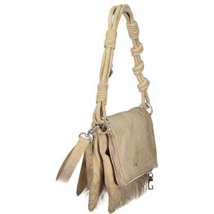 Handbag by Desigual for women in polyurethane beige & sand features a refined silhouette, showcasing a secure zipper & magnetic, organized built-in-compartments, external-pockets, internal-pockets & cardholder, and versatile shoulder-strap, adjustable-strap & handle for a refined finish.