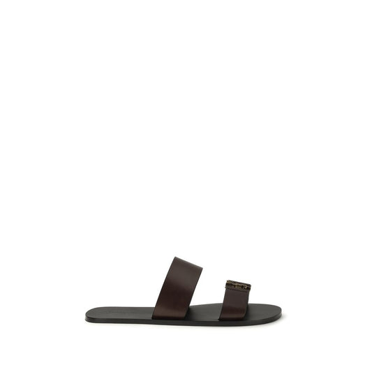 Flat Sandals by Saint Laurent for men in bos taurus calfskin leather brown & gold features an exquisite silhouette, showcasing the exquisite Cassandre Men's Bos Taurus Calfskin Leather Flat Sandals with a flat and .