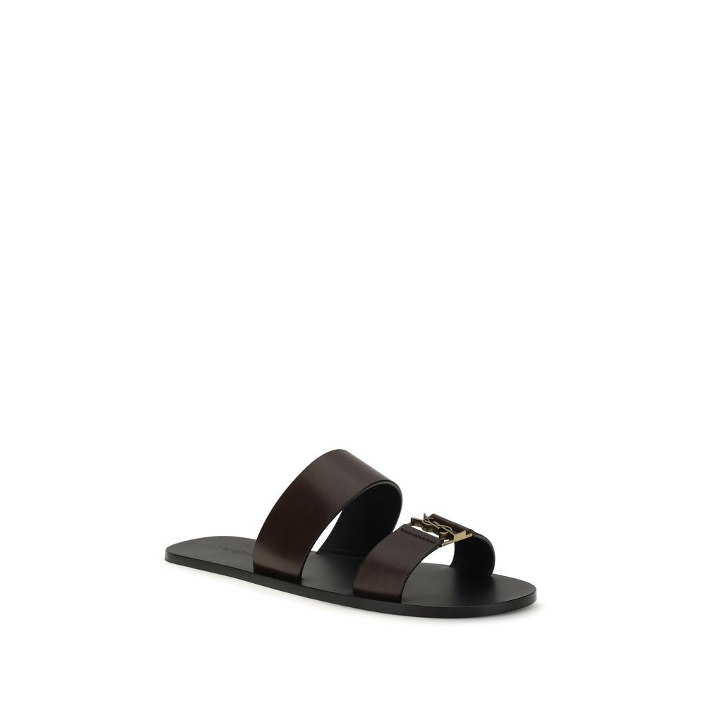 Flat Sandals by Saint Laurent for men in bos taurus calfskin leather brown & gold showcases a sculptural silhouette as Cassandre Men's Bos Taurus Calfskin Leather Flat Sandals, defined by a sculptural flat and sculptural for a sculptural look.