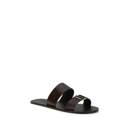 Flat Sandals by Saint Laurent for men in bos taurus calfskin leather brown & gold showcases a sculptural silhouette as Cassandre Men's Bos Taurus Calfskin Leather Flat Sandals, defined by a sculptural flat and sculptural for a sculptural look.
