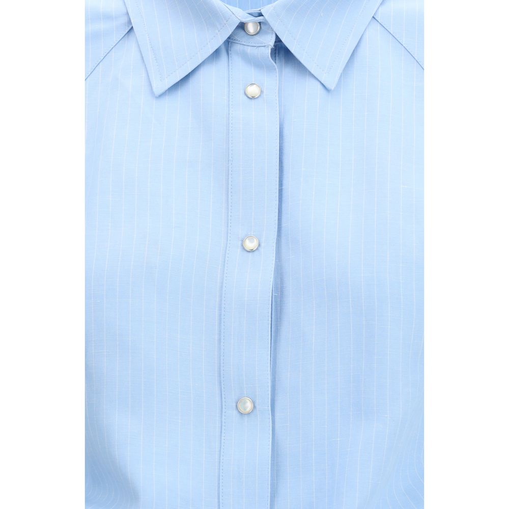Shirt by Jacob Cohen for women in linen viscose & canvas blue, pearl, white & striped showcases a sublime silhouette, artfully detailed with a sublime and for a sophisticated, sublime finish.