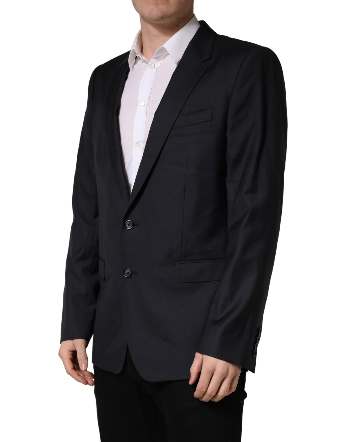 Dolce & Gabbana Men's Single Breasted Viscose & Virgin Wool Blazer - Black