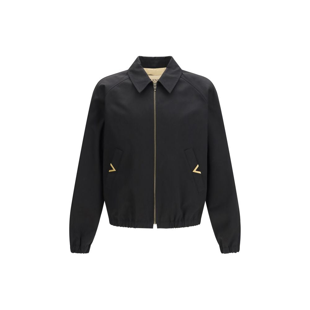 Bomber Jacket by Valentino Garavani for men in cotton black features a city-ready silhouette, detailed with pockets and a city-ready .