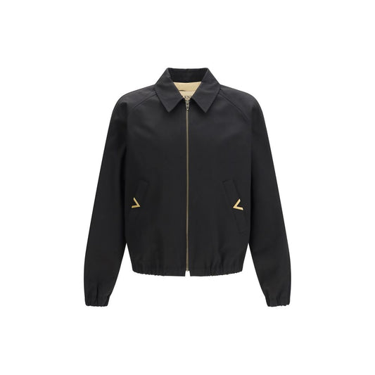 Bomber Jacket by Valentino Garavani for men in cotton black features a city-ready silhouette, detailed with pockets and a city-ready .