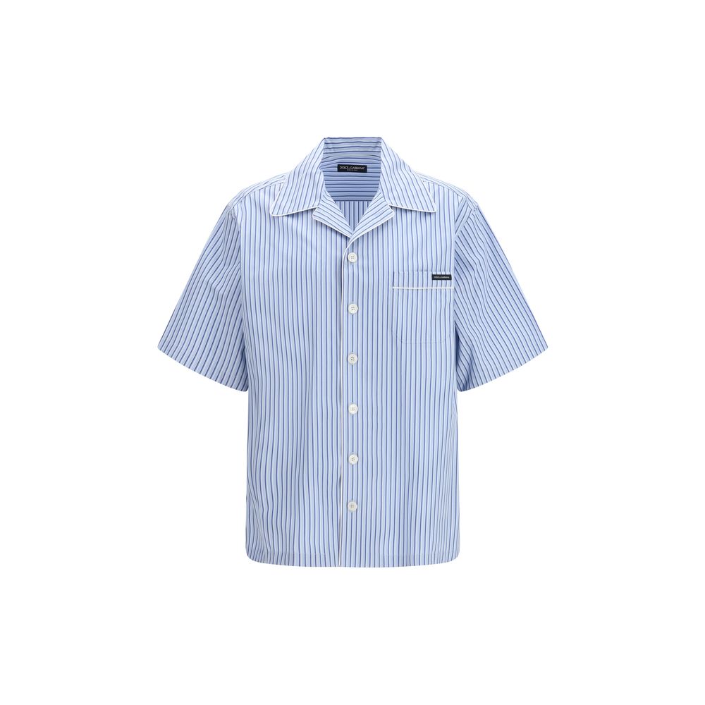 Shirt by Dolce & Gabbana for men in cotton & silk blue & striped presents a discerning silhouette, showcasing a sophisticated and short-sleeve for a truly discerning finish.