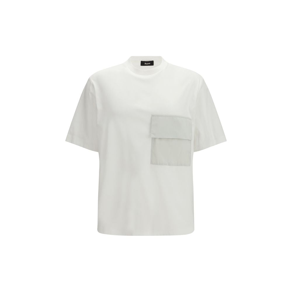 T-Shirt by LAMINAR for men in cotton white features an edgy silhouette, meticulously detailed with a sophisticated short-sleeve and crew neckline for a truly edgy finish.