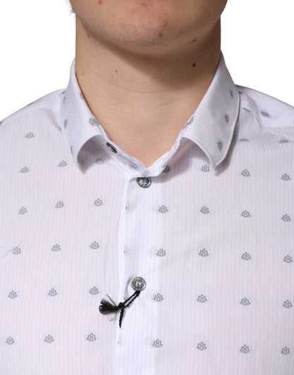 Patrizia Pepe White Cotton Slim Fit Collared Men Dress Shirt