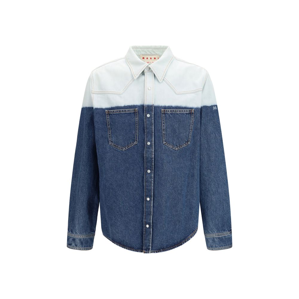 Shirt by Marni for men in denim cotton gradient & blue presents a discerning silhouette, showcasing a sophisticated point-collar neckline and long-sleeve for a truly discerning finish.