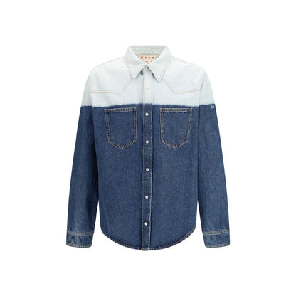Shirt by Marni for men in denim cotton gradient & blue presents a discerning silhouette, showcasing a sophisticated point-collar neckline and long-sleeve for a truly discerning finish.