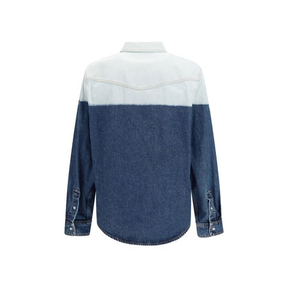 Shirt by Marni for men in denim cotton gradient & blue features an architectural silhouette with a refined and elegant point-collar neckline for a architectural look.