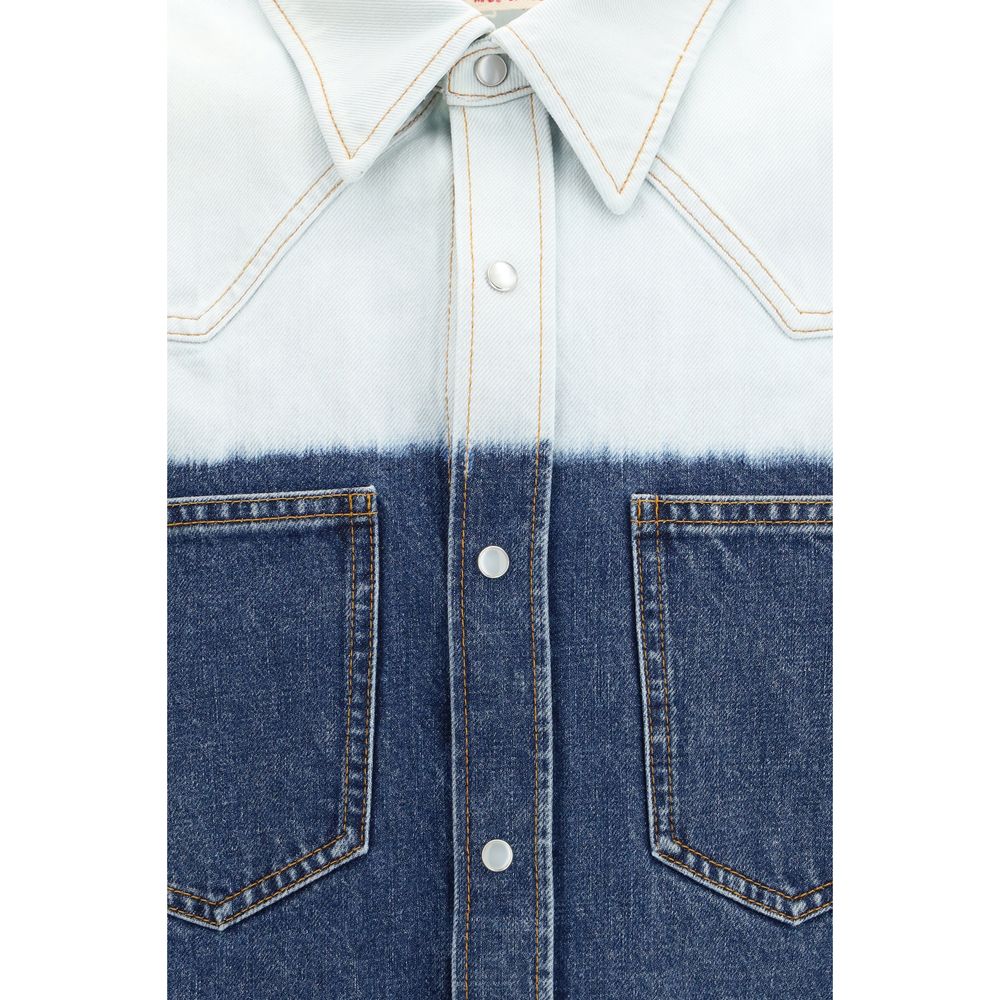 Shirt by Marni for men in denim cotton gradient & blue showcases a sharp silhouette, elegantly detailed with a sharp and sharp .