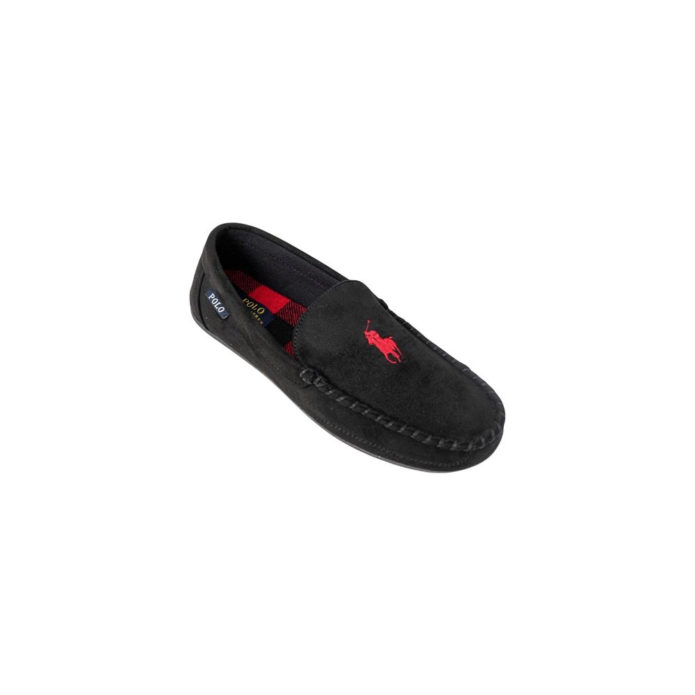 Slippers by Ralph Lauren for men in suede leather & faux fur and black presents a sculptural silhouette as Men's Suede Leather & Faux Fur Slippers, featuring a sculptural and a sculptural for refined comfort.