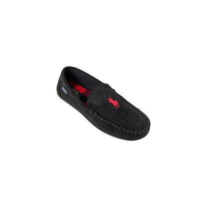 Slippers by Ralph Lauren for men in suede leather & faux fur and black presents a sculptural silhouette as Men's Suede Leather & Faux Fur Slippers, featuring a sculptural and a sculptural for refined comfort.