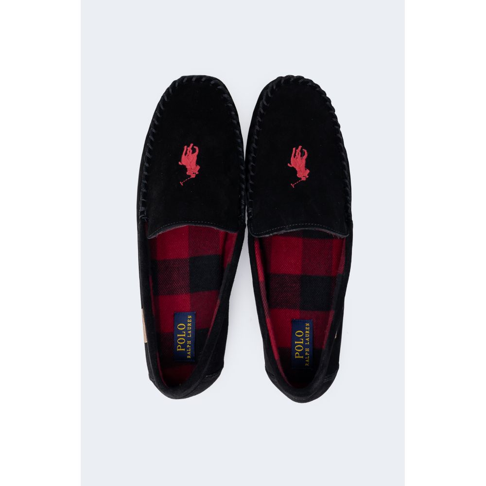 Slippers by Ralph Lauren for men in suede leather & faux fur black presents a effortless silhouette, showcasing the elegant Men's Suede Leather & Faux Fur Slippers design with its unique and sophisticated .