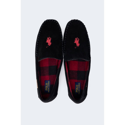 Slippers by Ralph Lauren for men in suede leather & faux fur black presents a effortless silhouette, showcasing the elegant Men's Suede Leather & Faux Fur Slippers design with its unique and sophisticated .