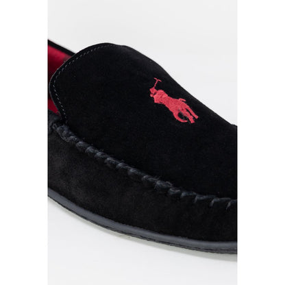 Slippers by Ralph Lauren for men in suede leather & faux fur black features an effortless chic silhouette from the Men's Suede Leather & Faux Fur Slippers collection, showcasing a and effortless chic .
