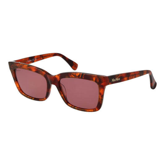 Sunglasses by Max Mara for women in plastic brown features an ethereal rectangle full-rim frame design with brown coloured frame frames and non-polarized category-2-medium-tint lens for a ethereal finish.