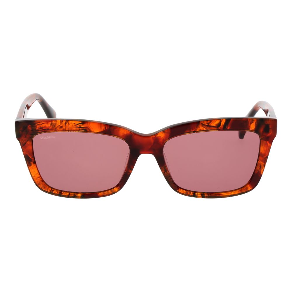Sunglasses by Max Mara for women in plastic brown showcases a ethereal silhouette, featuring brown coloured frame rectangle full-rim frame design with non-polarized category-2-medium-tint lens for a ethereal finish.