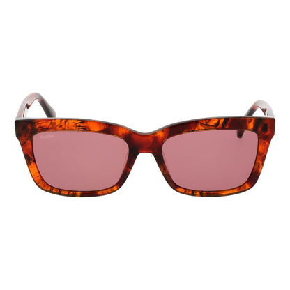 Sunglasses by Max Mara for women in plastic brown showcases a ethereal silhouette, featuring brown coloured frame rectangle full-rim frame design with non-polarized category-2-medium-tint lens for a ethereal finish.