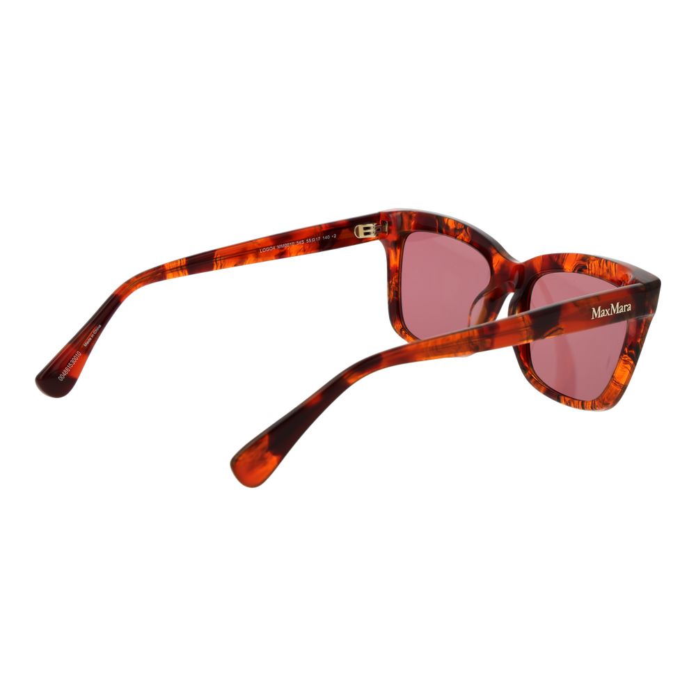 Sunglasses by Max Mara for women in plastic brown features an lustrous rectangle full-rim frame design with brown coloured frame detailing and non-polarized category-2-medium-tint lens for a lustrous aesthetic.