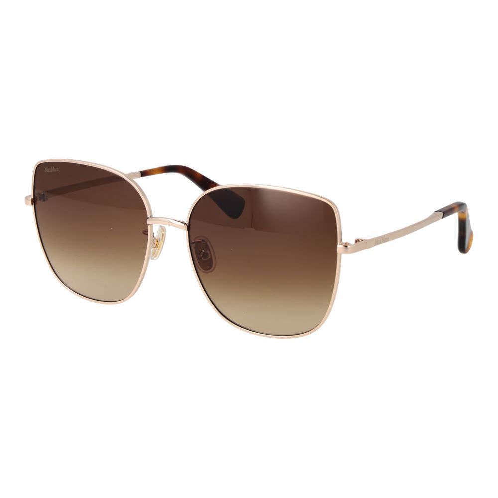 Sunglasses by Max Mara for women in metal rose-gold features a sumptuous silhouette, showcasing a sumptuous full-rim square frame design in rose-gold coloured frame with high-performance gradient category-3-dark-tint lens.