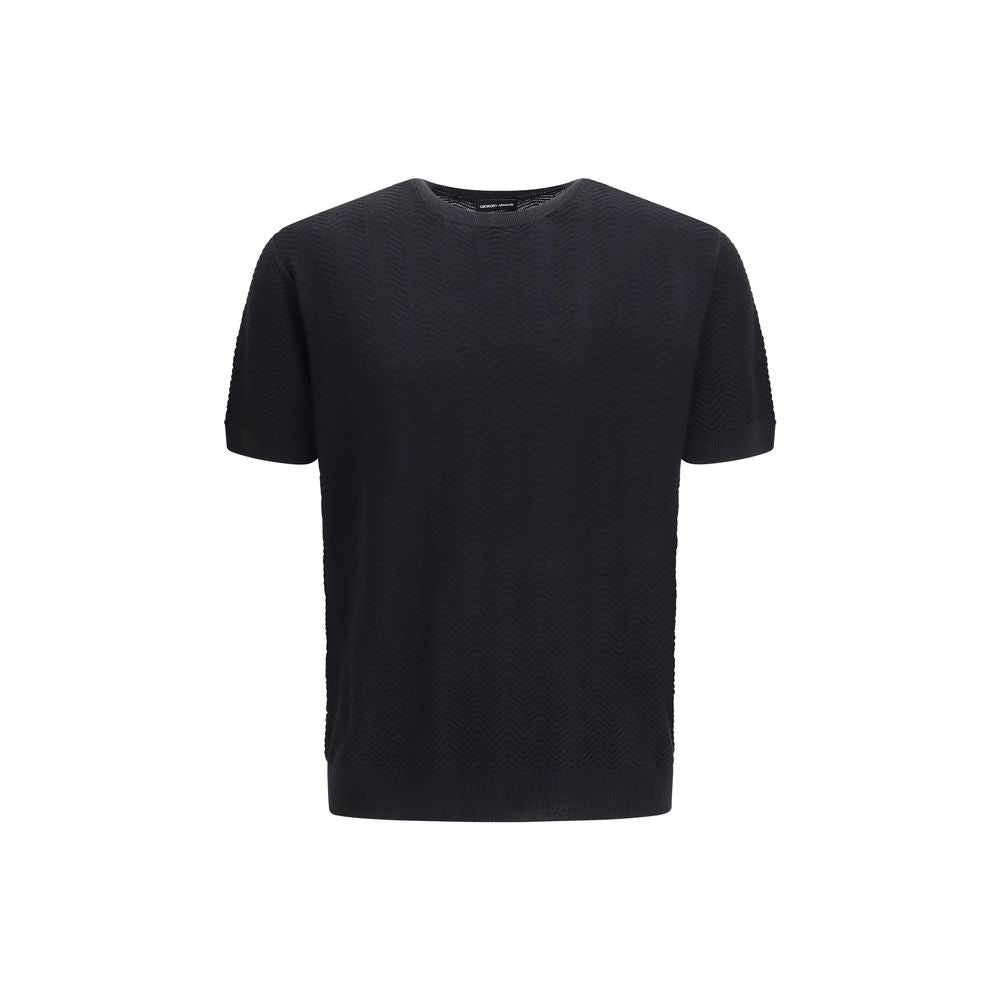 Sweatshirt by Giorgio Armani for men in cotton & silk black features a unrivaled silhouette with a refined crew neckline and unrivaled short-sleeve detailing for a sophisticated look.