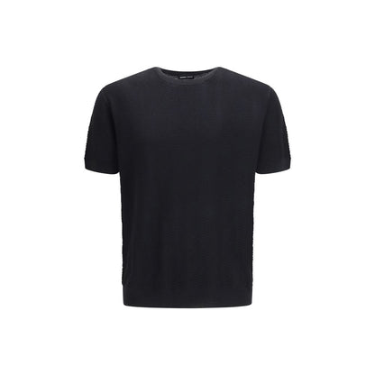 Sweatshirt by Giorgio Armani for men in cotton & silk black features a unrivaled silhouette with a refined crew neckline and unrivaled short-sleeve detailing for a sophisticated look.