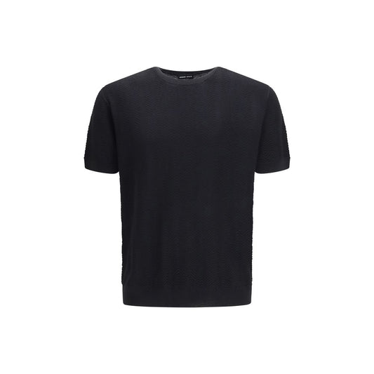 Sweatshirt by Giorgio Armani for men in cotton & silk black features a unrivaled silhouette with a refined crew neckline and unrivaled short-sleeve detailing for a sophisticated look.