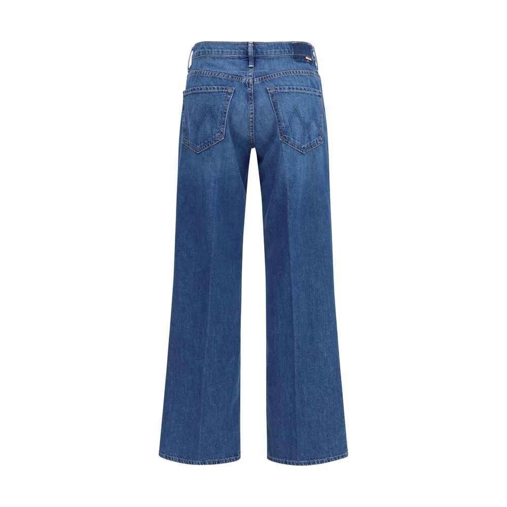 Jeans by Mother Denim for women in denim cotton blue features a polished silhouette with a polished relaxed-fit, regular-fit & wide, reaching a polished long and finished with a polished mid rise.
