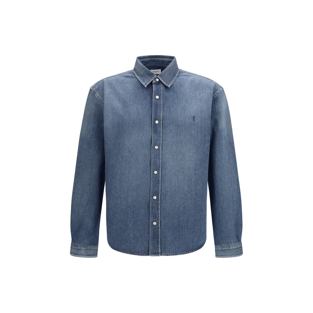 Shirt by Saint Laurent for men in denim cotton blue presents a discerning silhouette, showcasing a sophisticated and long-sleeve for a truly discerning finish.