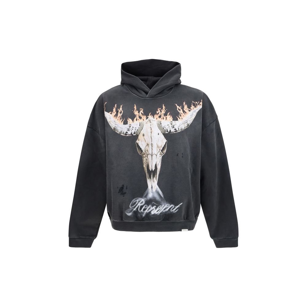 Sweatshirt Hoodie by Represent for men in cotton gray & print features an luminous silhouette, showcasing a sophisticated hooded neckline and long-sleeve for a truly luminous look.
