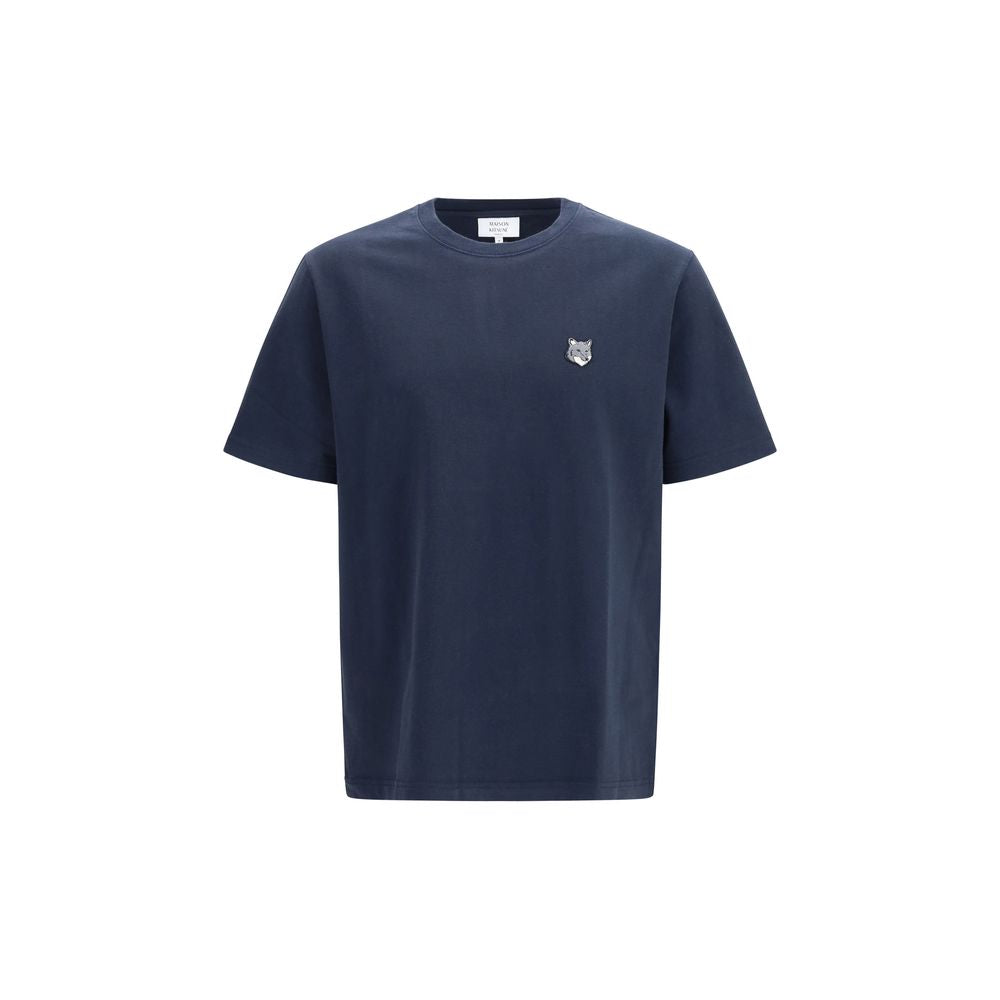 T-Shirt by Maison Kitsuné for men in organic cotton blue, gray & signature showcases a fashionable silhouette, elegantly detailed with a fashionable short-sleeve and crew neckline for a sophisticated, high-fashion look.