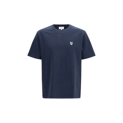 T-Shirt by Maison Kitsuné for men in organic cotton blue, gray & signature showcases a fashionable silhouette, elegantly detailed with a fashionable short-sleeve and crew neckline for a sophisticated, high-fashion look.