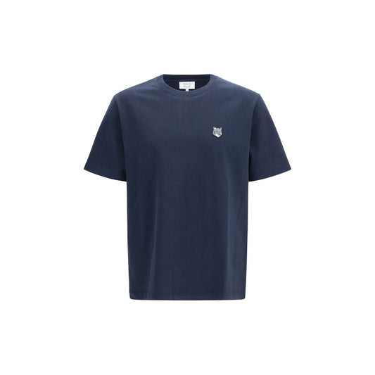T-Shirt by Maison Kitsuné for men in organic cotton blue, gray & signature showcases a fashionable silhouette, elegantly detailed with a fashionable short-sleeve and crew neckline for a sophisticated, high-fashion look.