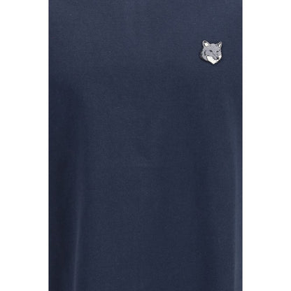 T-Shirt by Maison Kitsuné for men in organic cotton blue, gray & signature showcases a unassuming silhouette, artfully detailed with a refined and unassuming for a sophisticated, contemporary look.