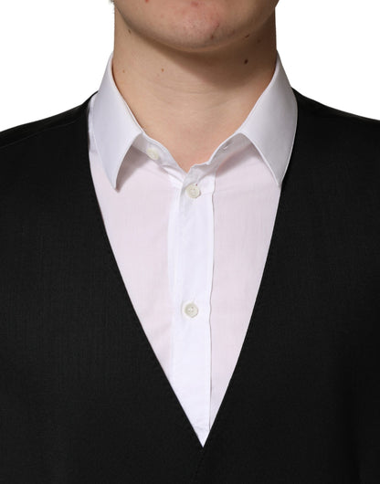 Dolce & Gabbana Men's Single Breasted Flax Nylon Silk & Virgin Wool Vest - Black