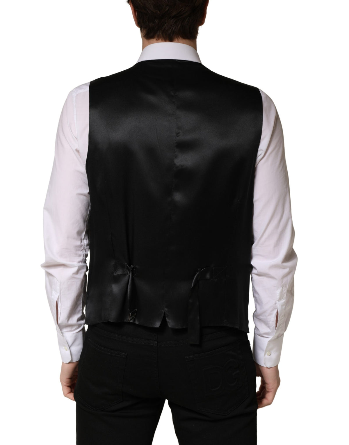 Dolce & Gabbana Men's Single Breasted Flax Nylon Silk & Virgin Wool Vest - Black