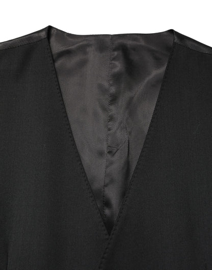 Dolce & Gabbana Black Wool Single Breasted Men Waistcoat Vest