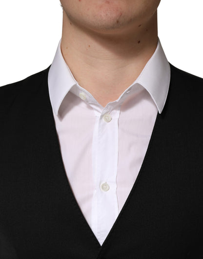 Dolce & Gabbana Men's Single Breasted Wool Silk & Viscose Vest - Black