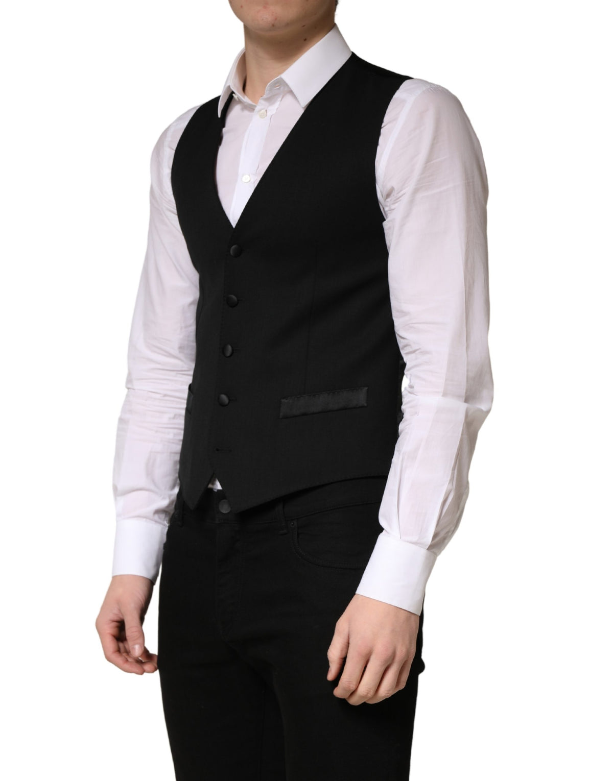Dolce & Gabbana Men's Single Breasted Wool Silk & Viscose Vest - Black