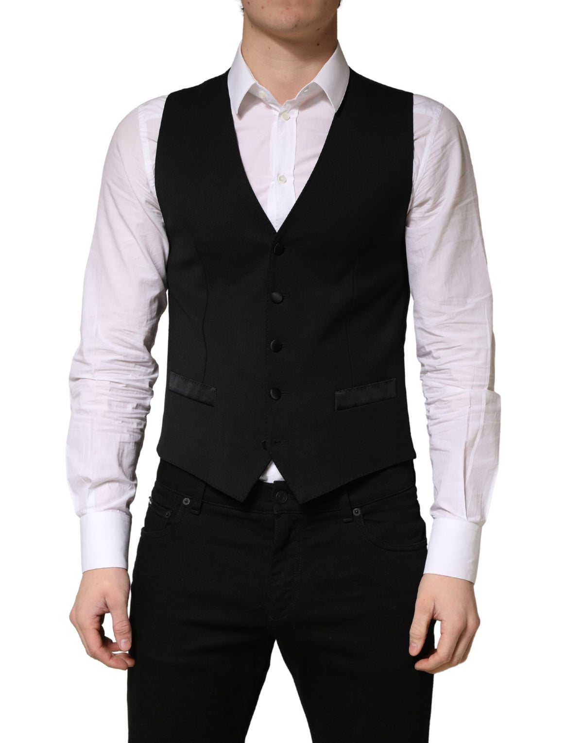 Dolce & Gabbana Men's Single Breasted Wool Silk & Viscose Vest - Black