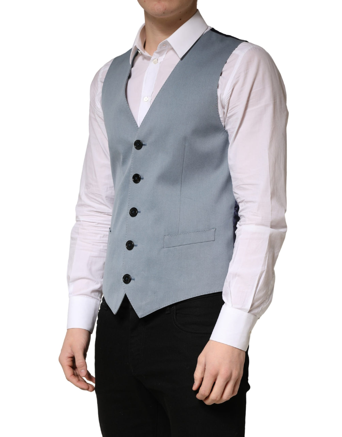 Dolce & Gabbana Men's Single Breasted Cotton Silk & Wool Vest - Black Gray