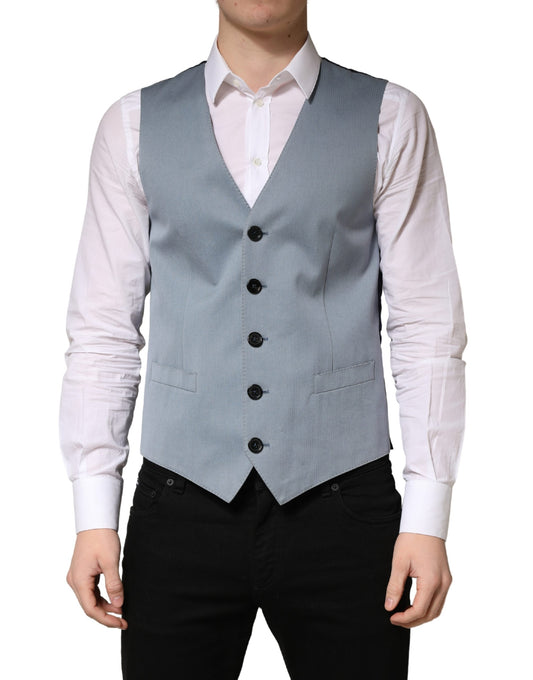Vest by Dolce & Gabbana for men in cotton silk & wool black & gray features a enviable silhouette, elegantly detailed with a enviable single-breasted neckline and functional for a enviable finish.