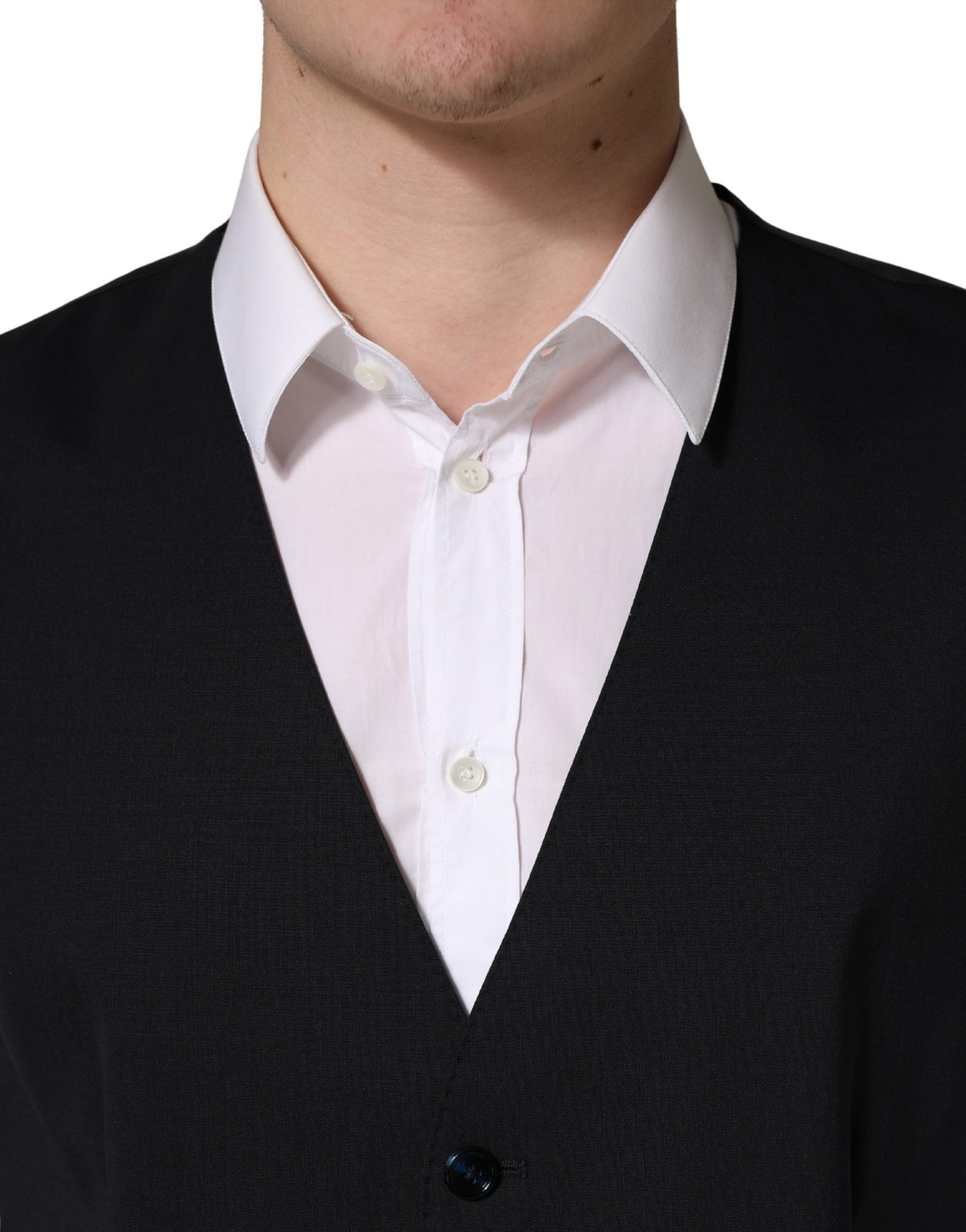 Dolce & Gabbana Men's Single Breasted Virgin Wool Viscose & Cupro Vest - Black