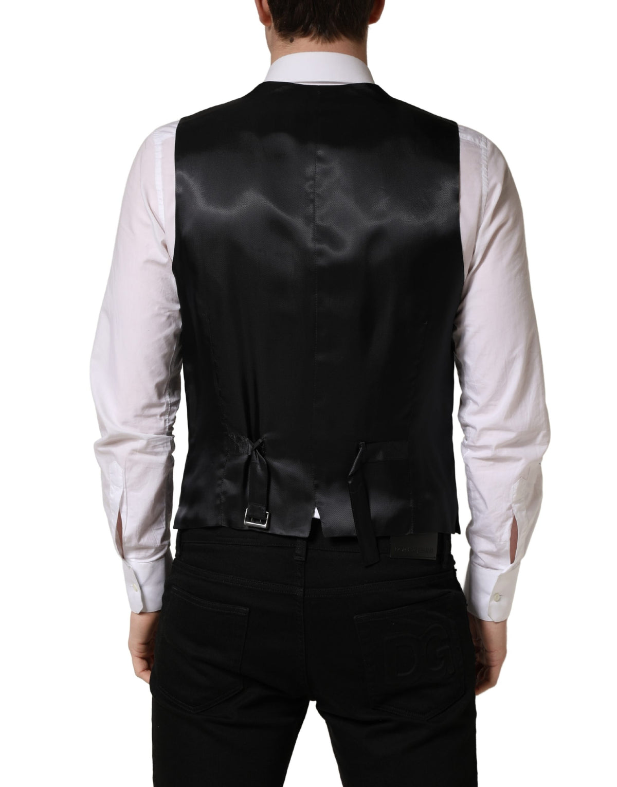 Dolce & Gabbana Men's Single Breasted Virgin Wool Viscose & Cupro Vest - Black