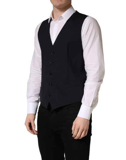 Dolce & Gabbana Men's Single Breasted Virgin Wool Viscose & Cupro Vest - Black